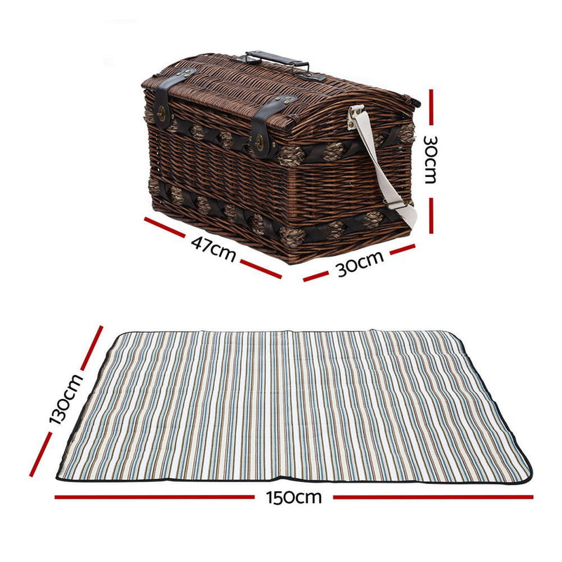 Alfresco 4 Person Picnic Basket Wicker Baskets Outdoor Insulated Gift Blanket Payday Deals