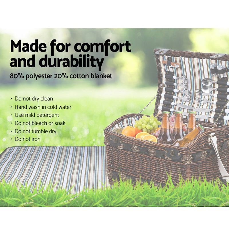 Alfresco 4 Person Picnic Basket Wicker Baskets Outdoor Insulated Gift Blanket Payday Deals