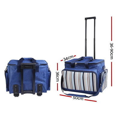 Alfresco 6 Person Picnic Basket Set Picnic Bag Cooler Wheels Insulated Bag Payday Deals