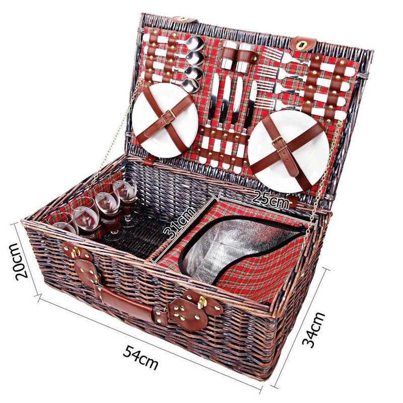 Alfresco Willow 4 Person Picnic Basket - Red and Green