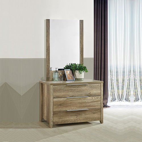 Alice 4 Pieces Bedroom Suite Natural Wood Like MDF Structure King Size Oak Colour Bed, Bedside Table & Dresser Payday Deals