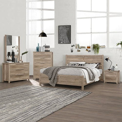 Alice 5 Pieces Bedroom Suite Natural Wood Like MDF Structure Queen Size Oak Colour Bed, Bedside Table, Tallboy & Dresser Payday Deals