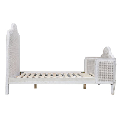 Alice Queen Size Bed Frame Rattan Timber Wood Mattress Base Distressed White Payday Deals