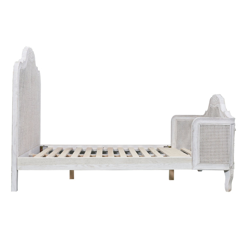 Alice Queen Size Bed Frame Rattan Timber Wood Mattress Base Distressed White Payday Deals