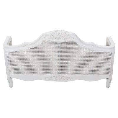 Alice Queen Size Bed Frame Rattan Timber Wood Mattress Base Distressed White Payday Deals