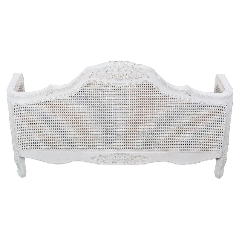 Alice Queen Size Bed Frame Rattan Timber Wood Mattress Base Distressed White Payday Deals