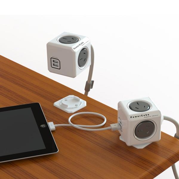 ALLOCACOC POWERCUBE Extended USB Grey 4 Outlets 2 USB 1.5M with CABLE (Twin Pack) Payday Deals