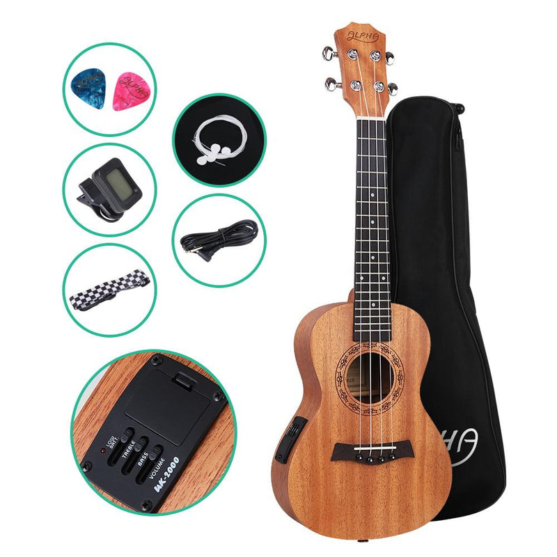 ALPHA 23 Inch Concert Ukulele Electric Mahogany Ukeleles Uke Hawaii Guitar with EQ Payday Deals