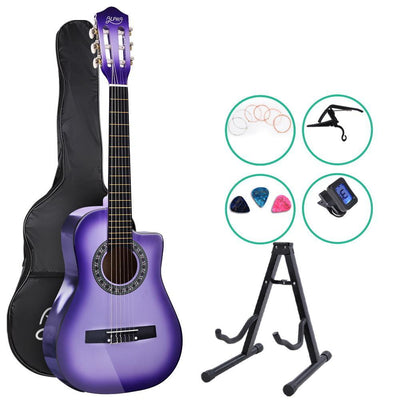 Alpha 34" Inch Guitar Classical Acoustic Cutaway Wooden Ideal Kids Gift Children 1/2 Size Purple with Capo Tuner Payday Deals