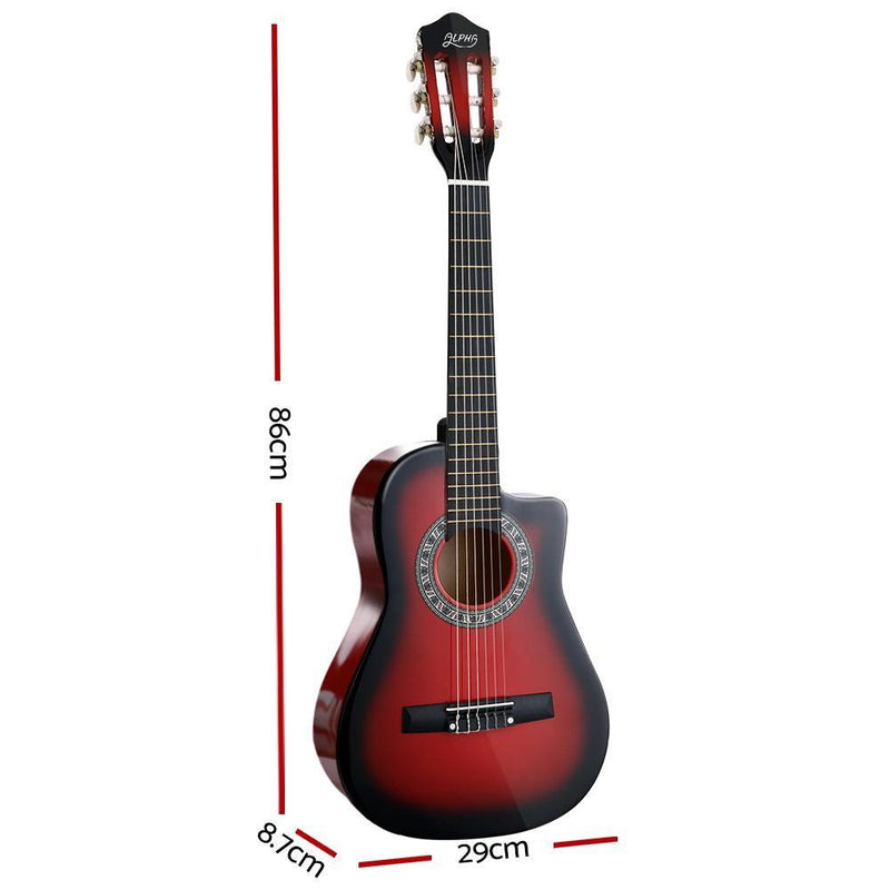 Alpha 34" Inch Guitar Classical Acoustic Cutaway Wooden Ideal Kids Gift Children 1/2 Size Red Payday Deals