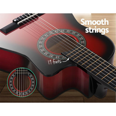 Alpha 34" Inch Guitar Classical Acoustic Cutaway Wooden Ideal Kids Gift Children 1/2 Size Red with Capo Tuner Payday Deals