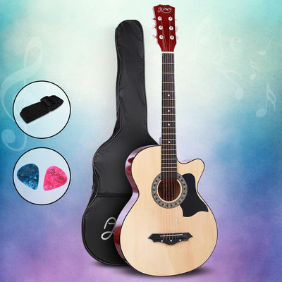 ALPHA 38 Inch Wooden Acoustic Guitar Natural Wood Payday Deals