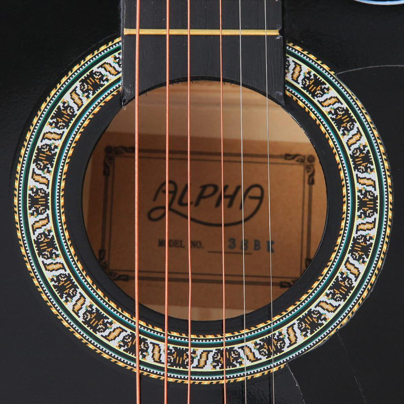 Alpha 38 Inch Wooden Acoustic Guitar Set- Black