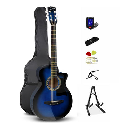 38 Inch Wooden Acoustic Guitar Set - Blue