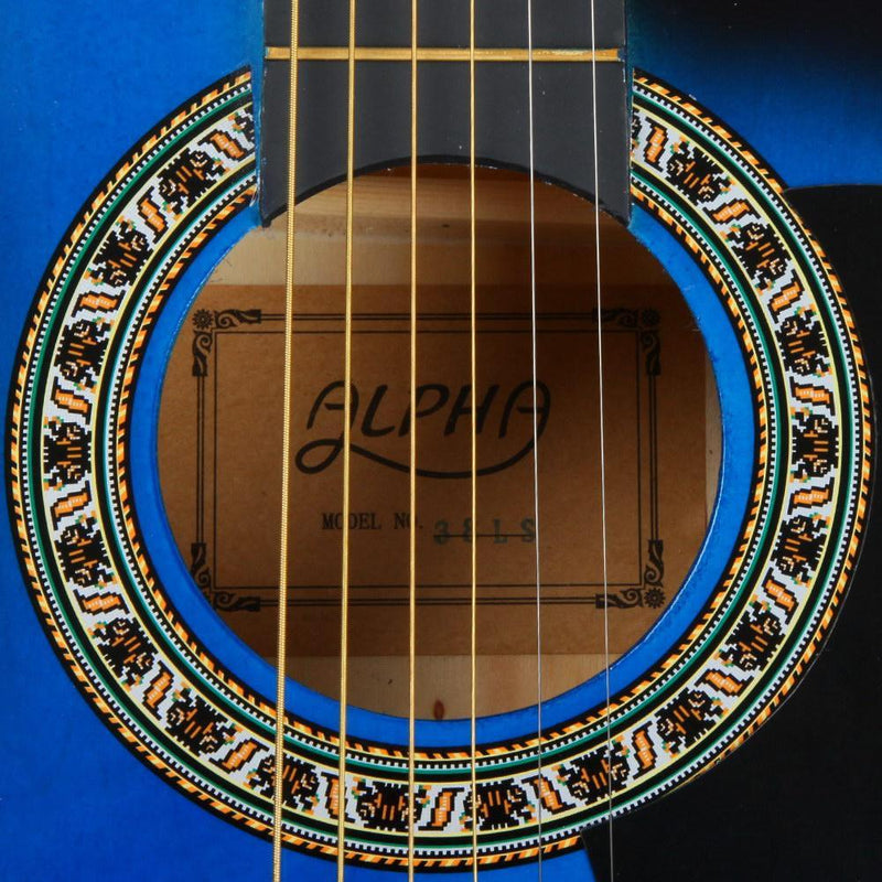 Alpha 38 Inch Wooden Acoustic Guitar Set - Blue