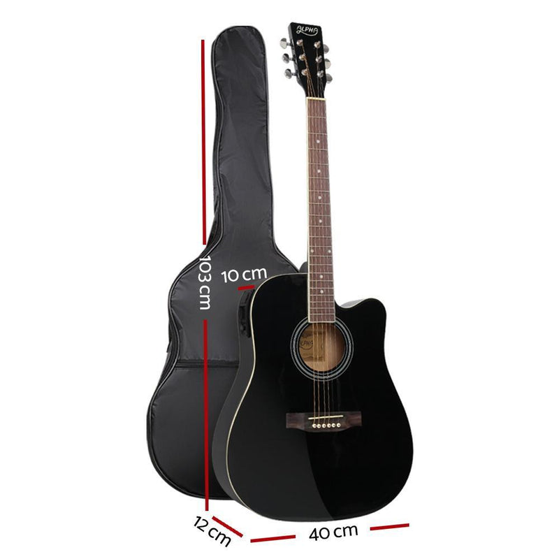 ALPHA 41 Inch 5 Band EQ Electric Acoustic Guitar Set Full Size Black