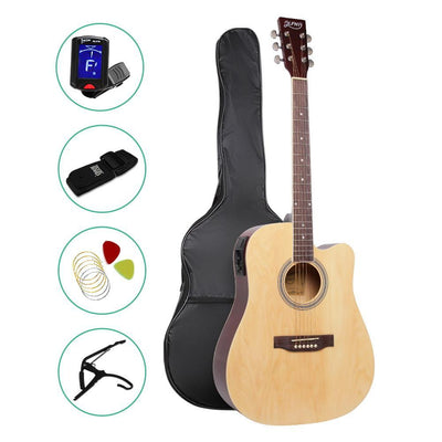 41 Inch 5 Band EQ Electric Acoustic Guitar Set Full Size Natural