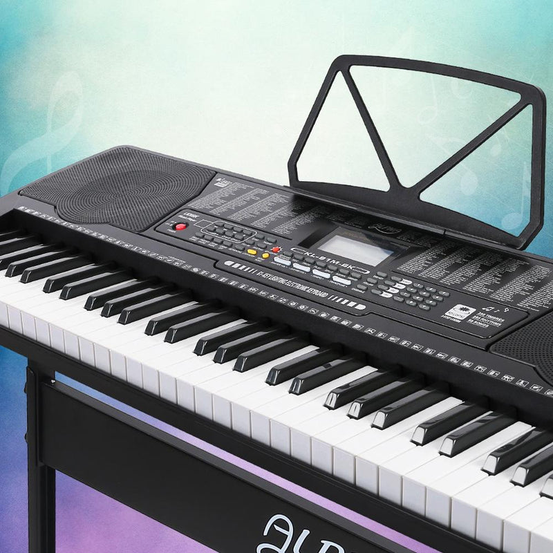 Alpha 61 Key Lighted Electronic Piano Keyboard LCD Electric w/ Holder Music Stand Payday Deals