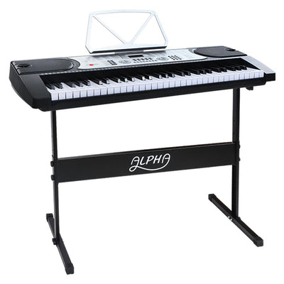 Alpha 61 Keys Electronic Piano Keyboard LED Electric Silver with Music Stand for Beginner Payday Deals