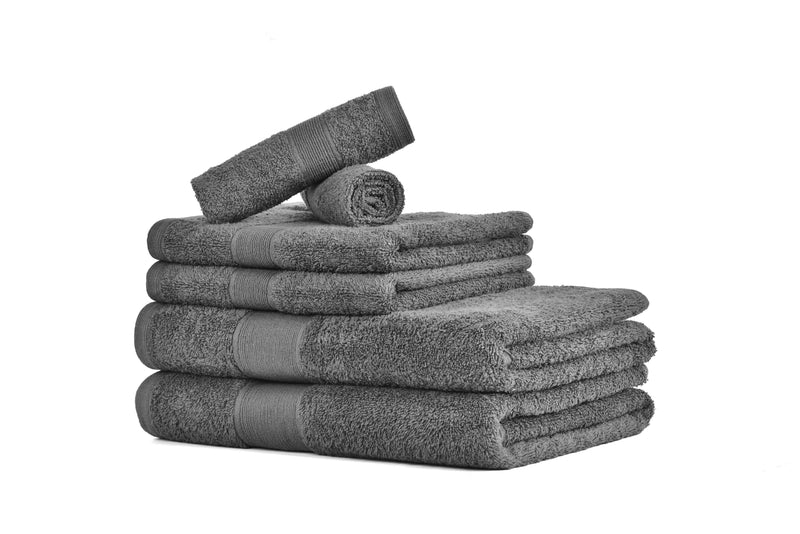 Amelia 500GSM 100% Cotton Towel Set -Single Ply carded 6 Pieces -Dark Grey Payday Deals