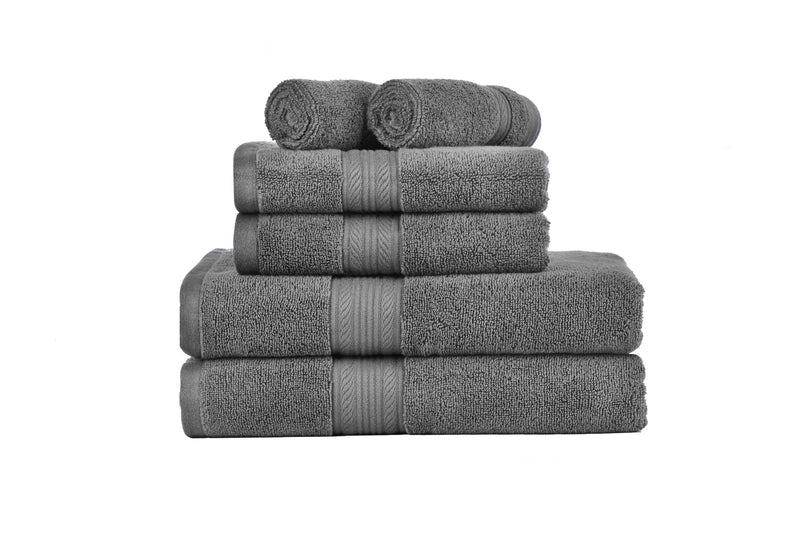 Amelia 500GSM 100% Cotton Towel Set -Zero Twist 6 Pieces -Dark Grey Payday Deals