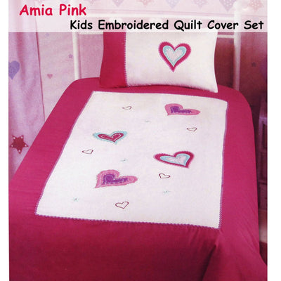 Amia Hearts Embroidered Quilt Cover Set Single Payday Deals