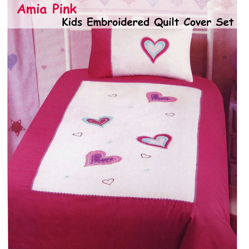 Amia Hearts Embroidered Quilt Cover Set Single Payday Deals