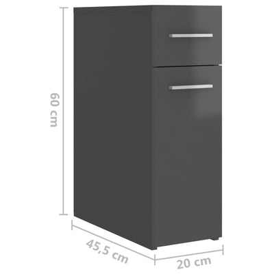 Apothecary Cabinet High Gloss Grey 20x45.5x60 cm Chipboard Payday Deals