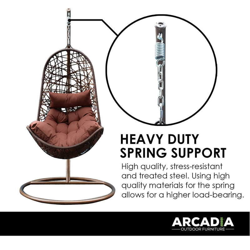 Arcadia Furniture Hanging Basket Egg Chair Outdoor Wicker Rattan Patio Garden - Brown and Coffee Payday Deals