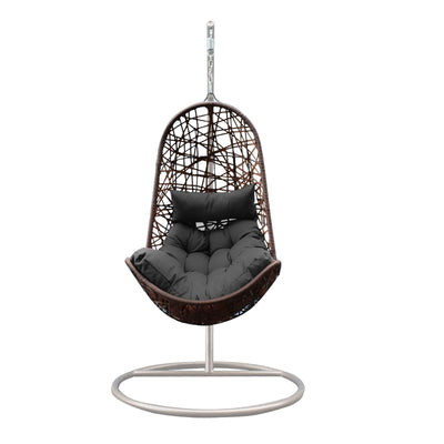 Arcadia Furniture Hanging Basket Egg Chair Outdoor Wicker Rattan Patio Garden - Oatmeal and Grey