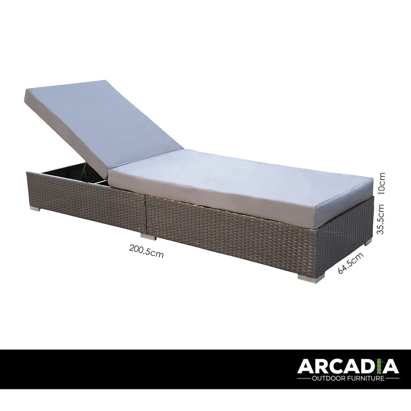 Arcadia Furniture Outdoor 3 Piece Sunlounge Set Rattan Garden Day Bed Lounger - Oatmeal and Grey Payday Deals
