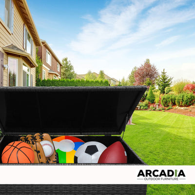 Arcadia Furniture Outdoor Rattan Storage Box Garden Toy Tools Shed UV Resistant Black Payday Deals