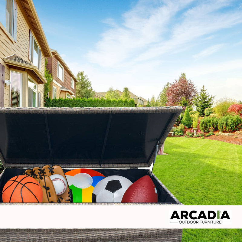 Arcadia Furniture Outdoor Rattan Storage Box Garden Toy Tools Shed UV Resistant Oatmeal Payday Deals