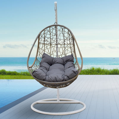 Arcadia Furniture Rocking Egg Chair Swing Lounge Hammock Pod Wicker Curved - Oatmeal and Grey Payday Deals
