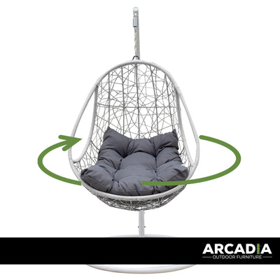 Arcadia Furniture Rocking Egg Chair Swing Lounge Hammock Pod Wicker Curved - White and Grey Payday Deals