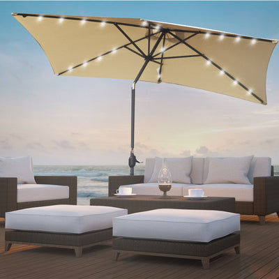 Arcadia Furniture Umbrella 3 Metre with Solar LED Lights Garden Yard Beige Payday Deals