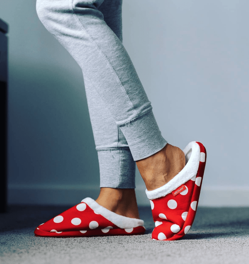 ARCHLINE Orthotic Slippers Slip On Scuffs Medical Pain Relief Moccasins - Red Polka Dot Payday Deals