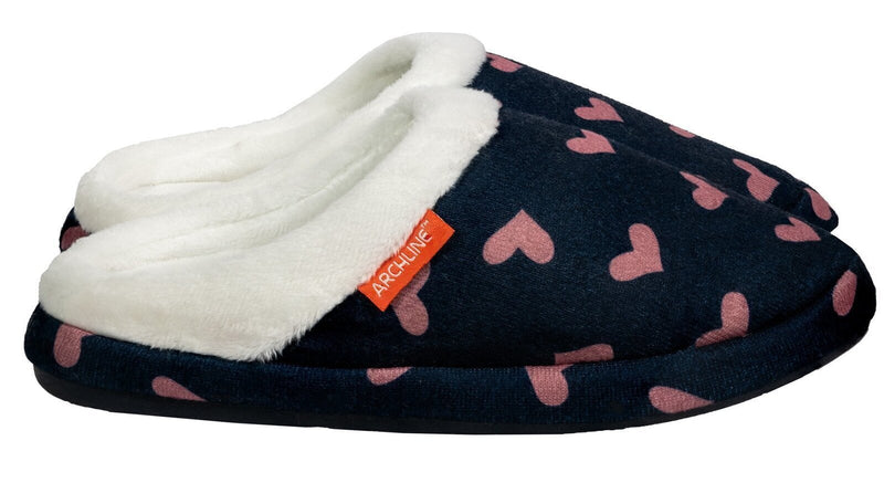 ARCHLINE Orthotic Slippers Slip On Scuffs Pain Relief Moccasins - Navy with Hearts - EUR 39 (Womens US 8) Payday Deals