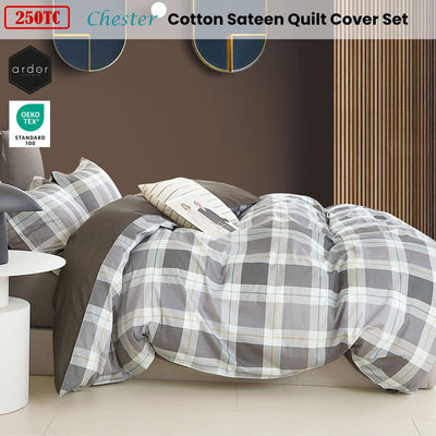 Ardor 250TC Chester Plaid Cotton Sateen Quilt Cover Set King Payday Deals