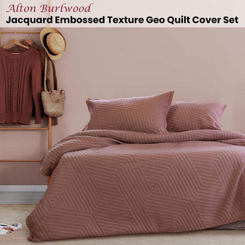 Ardor Alton Burlwood Jacquard Embossed Texture Geo Quilt Cover Set King Payday Deals