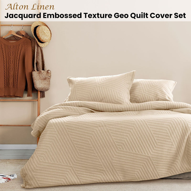 Ardor Alton Linen Jacquard Embossed Texture Geo Quilt Cover Set King Payday Deals