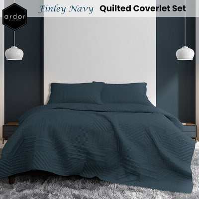 Ardor Finley Navy 3 Pcs Quilted Coverlet Set Queen/King Payday Deals