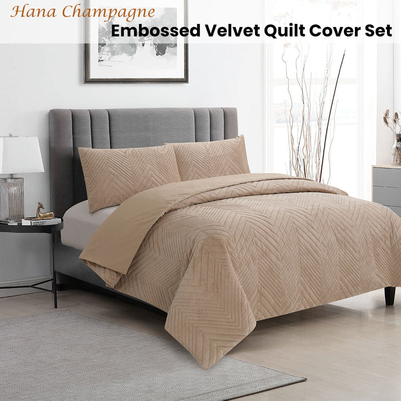 Ardor Hana Champagne Embossed Velvet Quilt Cover Set King Payday Deals