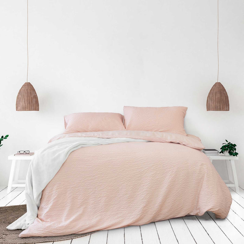 Ardor Ingrid Blush Seersucker Stripe Quilt Cover Set King Payday Deals