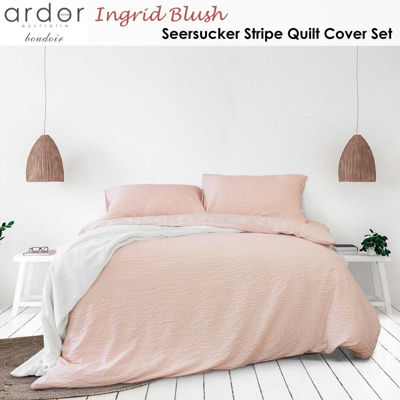 Ardor Ingrid Blush Seersucker Stripe Quilt Cover Set King Payday Deals