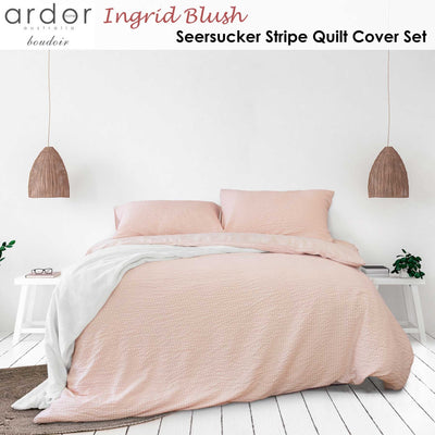 Ardor Ingrid Blush Seersucker Stripe Quilt Cover Set Single Payday Deals