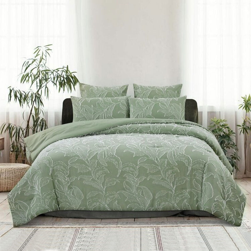 Ardor Kiah Pale Olive Textured Clipped Jacquard Quilt Cover Set King Payday Deals