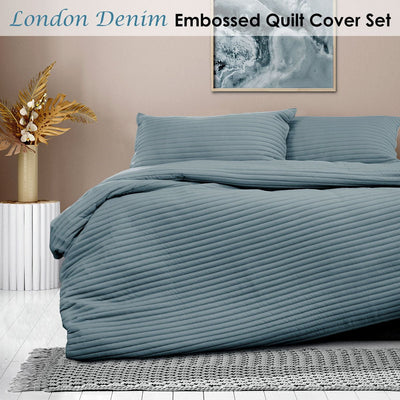 Ardor London Denim Embossed Quilt Cover Set King Payday Deals