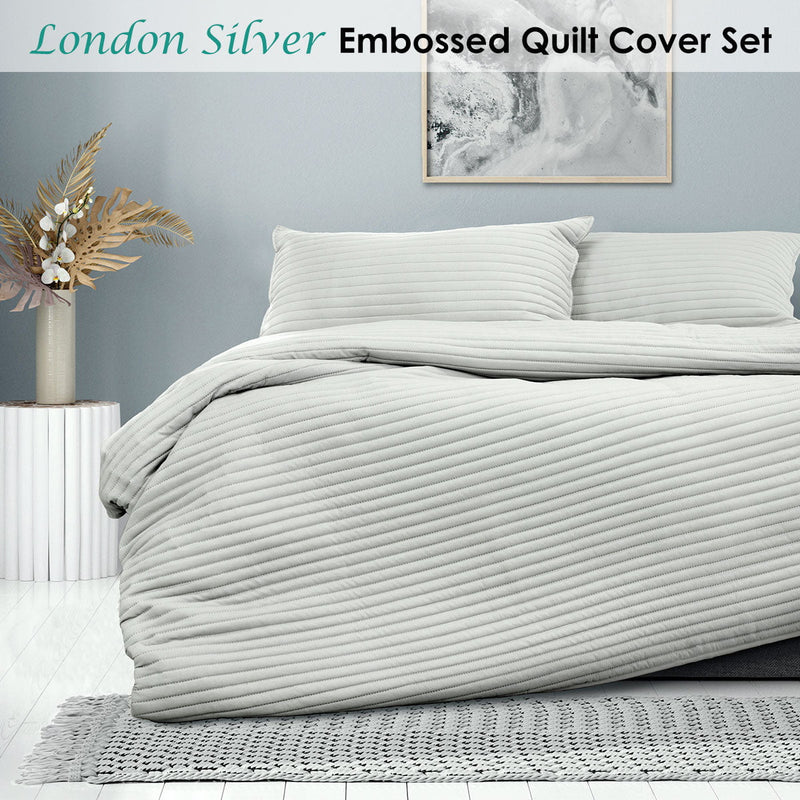 Ardor London Silver Embossed Quilt Cover Set King Payday Deals