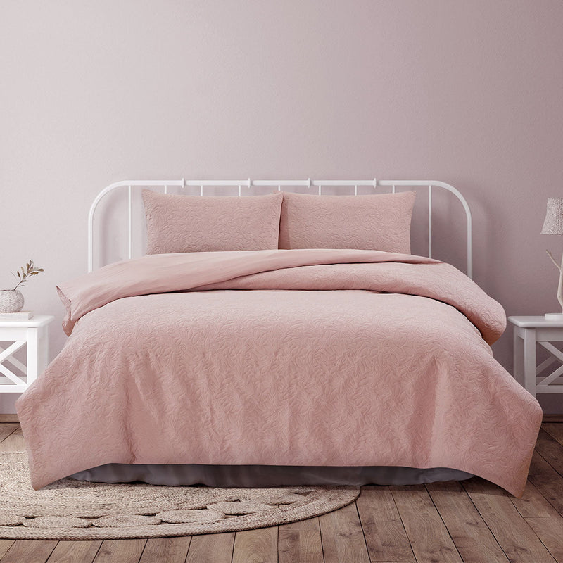 Ardor Lottie Blush Pinsonic Embossed Quilt Cover Set King Payday Deals